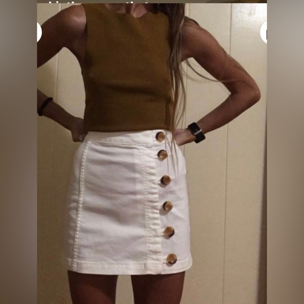 FREE PEOPLE Brown Button Accented White Skirt  Waist 32